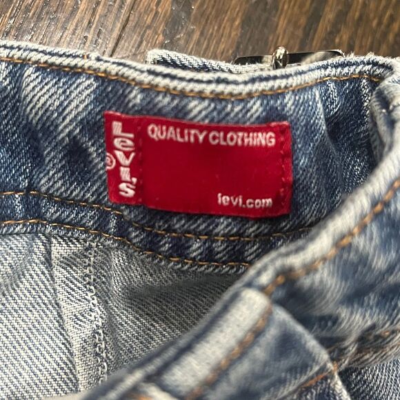 Levis Jeans Womens 12 Blue Buckle Back Cropped High Rise Denim 32x24 Y2K Batwing - Picture 3 of 9